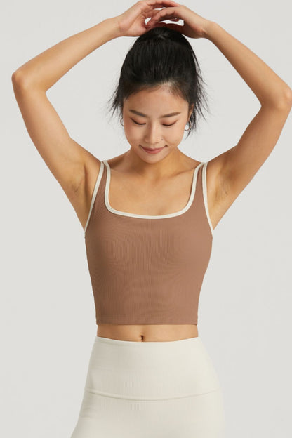 Contrast Square Neck Cropped Sports Tank