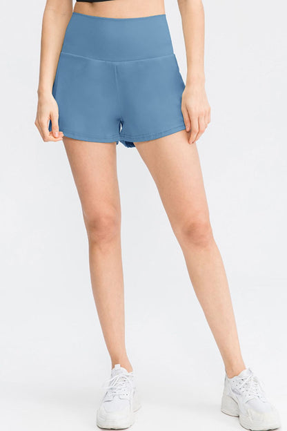 Wide Waistband Sports Shorts with Pockets