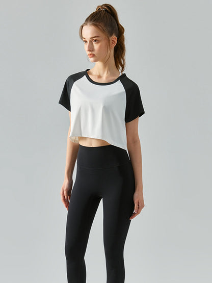 Round Neck Raglan Sleeve Cropped Sports Top