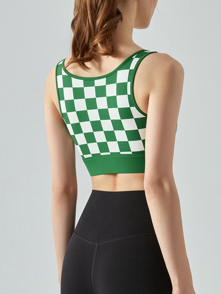 Round Neck Plaid Cropped Sports Tank Top