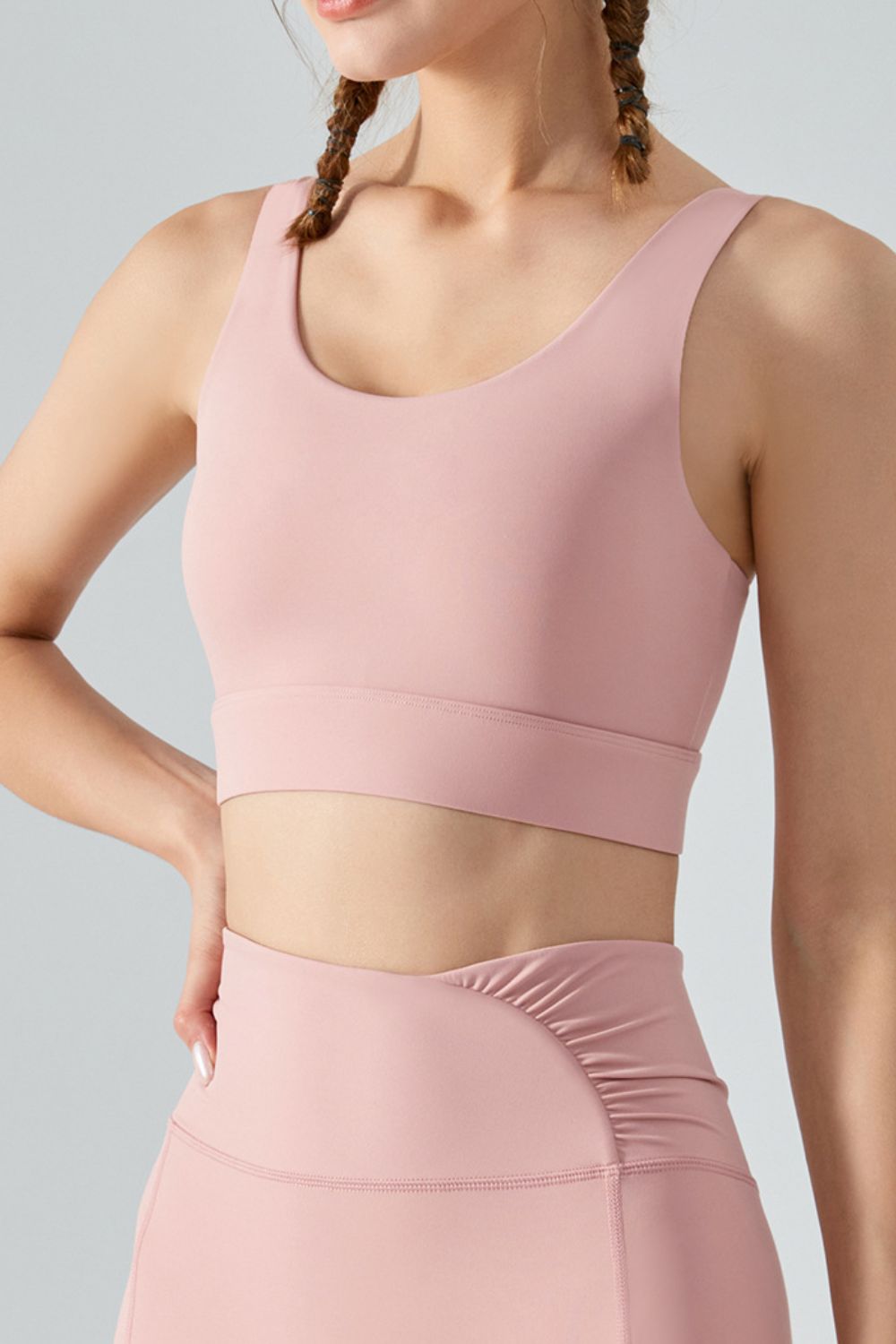 Faux Layered Twist Back Cutout Sports Bra