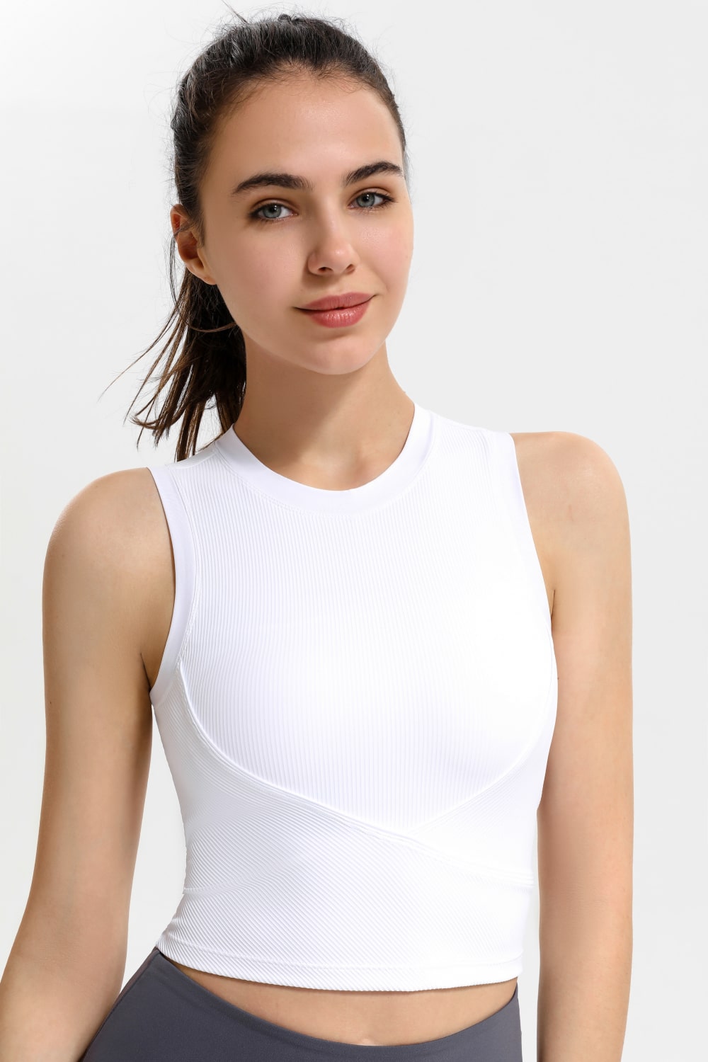 Ribbed Crisscross Round Neck Cropped Sports Tank