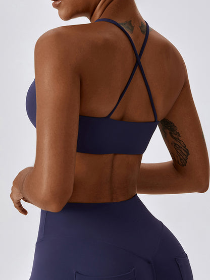 Cropped Halter Neck Sports Bra