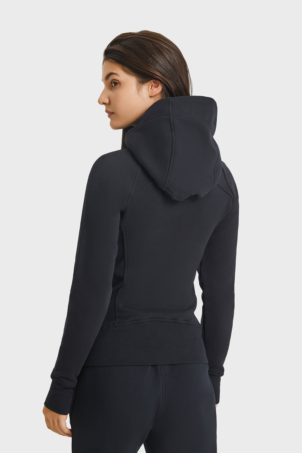 Zip Up Seam Detail Hooded Sports Jacket