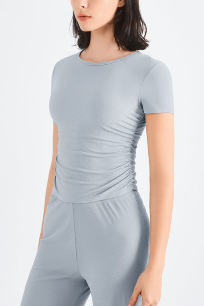 Ruched Round Neck Sports Top