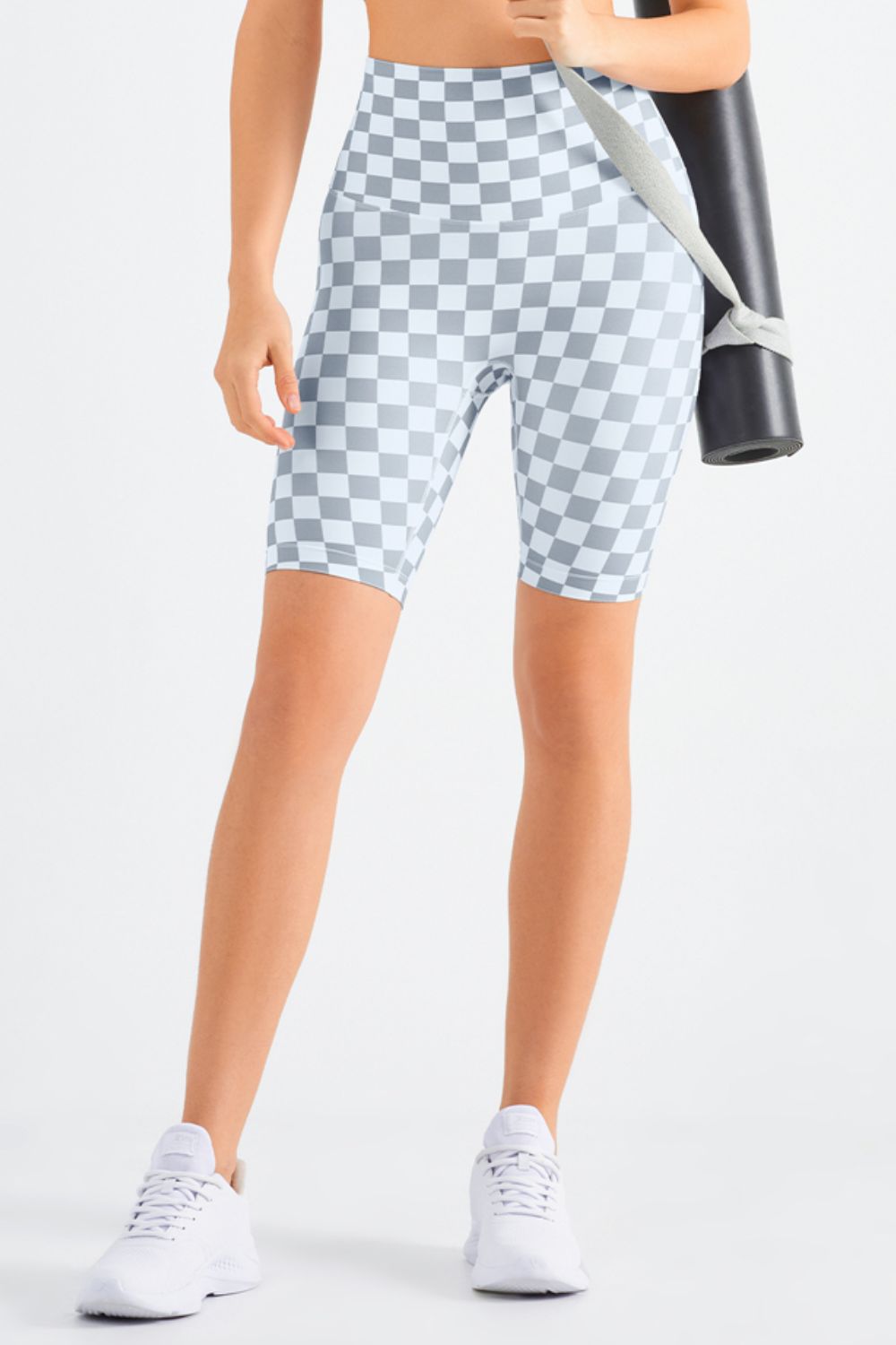 Checkered Wide Waistband Biker Shorts