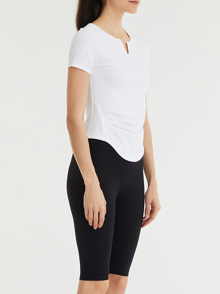 Notched Neck Short Sleeve Active Top